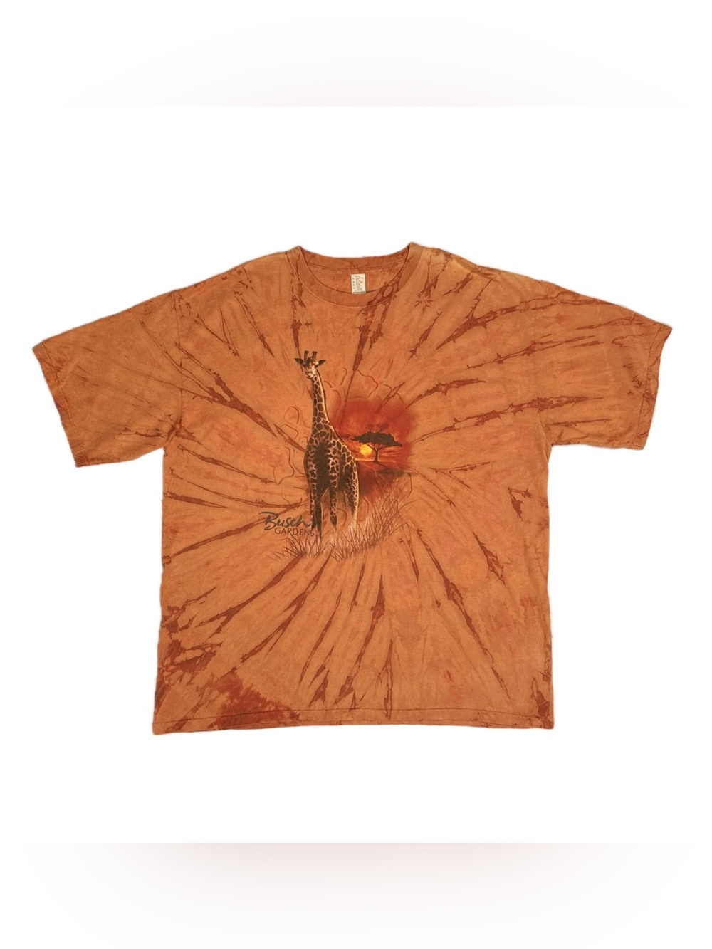Vtg USA Made Busch Gardens‎ orange tie dye giraffe graphic print t shirt men XXL